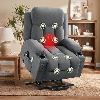 MAHOMICO Power Lift Recliner Chair for Elderly with Vibration Massage and Lumbar Heating Oversized Single Sofa with Cup Holder and USB Charge Port for Living Room