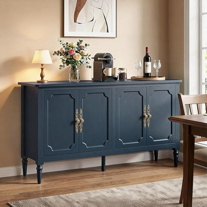 RoyalCraft 118" Buffet Cabinet with Storage, Vintage Sideboard with Adjustable Shelves, Mid Century Modern Painted Credenza Coffee Bar for Kitchen, Dining Room, Entryway, Living Room, Navy Blue