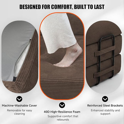 79" Convertible Sleeper Sofa Bed, Corduroy Boneless Fold-Out Couch in a Box, 4-in-1 Loveseat/Futon Couch, High-Density Foam, No Assembly, Side Pockets, 2 Pillows for Small Spaces, Brown