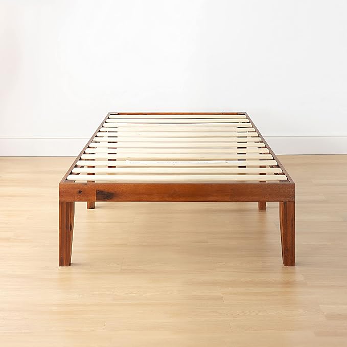 Mellow Naturalista Classic 16 Inch Solid Wood Platform Bed with Wooden Slats, Cherry, Twin
