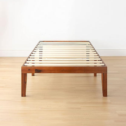 Mellow Naturalista Classic 16 Inch Solid Wood Platform Bed with Wooden Slats, Cherry, Twin