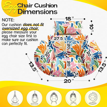 MAGIC ELEPHANT Egg Chair Cushion, Memory Foam Indoor Outdoor Hanging Egg Chair Cushion Replacement, Patio Basket Swing Cushion with Headrest (Multicolor Leaves)