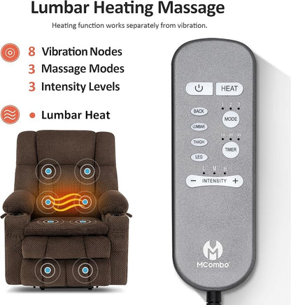 MCombo Large Dual Motor Power Lift Recliner Chair for Elderly, Zero Gravity Lift Chair with Heat and Massage, Infinite Position Lay Flat Recliner, USB Ports, Cup Holders, Fabric 7896 (Large, Mocha)