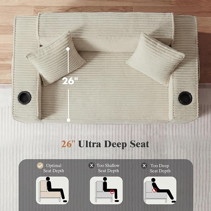 2 Pcs Living Room Cloud Sofa Set,Boneless Sofa Couch with Cup Holder and Side Pocket for Compact Living Rooms, Apartments (Camel, Single Chair and Loveseat)