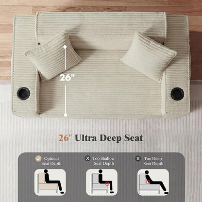 2 Pcs Living Room Cloud Sofa Set,Boneless Sofa Couch with Cup Holder and Side Pocket for Compact Living Rooms, Apartments (Camel, Single Chair and Loveseat)