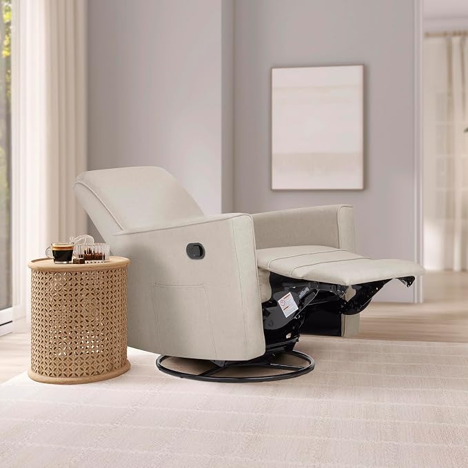 Evolur Raleigh Upholstered Manual Glider Recliner– Rocking & 360° Swivel with Smooth Glide – Greenguard Gold & FSC Certified – Modern Nursery and Living Room Chair in Light Grey