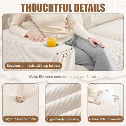 97" Modular Sectional Sofa with Storage, Corduroy 6-Seater V-Shaped Sofa with Ottoman Chaise, Convertible L-Shaped U-Shaped Cloud Sectional Couches for Living Room, Apartment