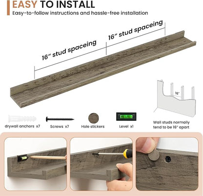 Dreamland Picture Ledge Shelf for Wall, Floating Shelves Set of 2,48 inch Long Floating Shelves with Lip for Living Room,Bedroom,Bathroom,Kitchen,Grey