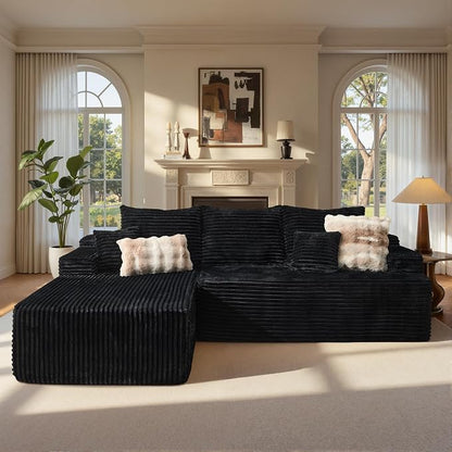 ovios 96" Cloud Sectional Couch with L-Shape Chaise,Modern Modular Sofa with Deep Seat, Upholstered Couches for Living Room Bedroom,No Assembly Required, Black (Plush Corduroy Fabric)