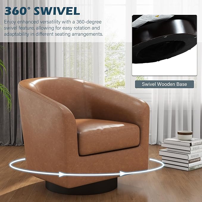 PU Leather Swivel Accent Chairs Set of 4, Barrel Club Chair Upholstered Armchair for Living Room - Brown