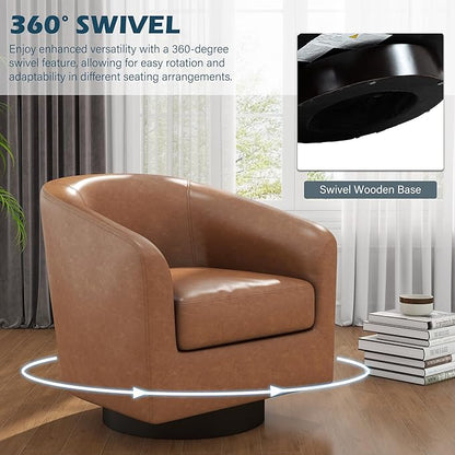 PU Leather Swivel Accent Chairs Set of 4, Barrel Club Chair Upholstered Armchair for Living Room - Brown