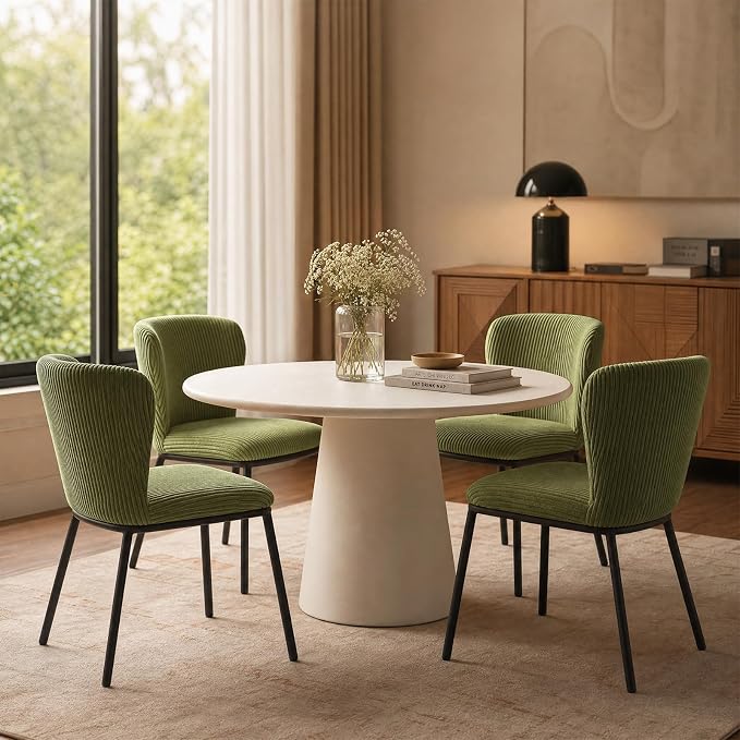 SIMTONAL Modern Dining Chairs Set of 4, Dining Chairs, Corduroy Fabric, Thickened Cushion, Easy to Clean & Assemble, for Dining Room/Living Room/Office, Green