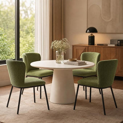 SIMTONAL Modern Dining Chairs Set of 4, Dining Chairs, Corduroy Fabric, Thickened Cushion, Easy to Clean & Assemble, for Dining Room/Living Room/Office, Green