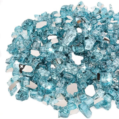 Stanbroil 10-Pound Fire Glass - 1/4 inch Reflective Tempered Fire Glass for Fireplace Fire Pit, Aqua Blue Reflective