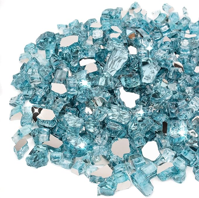 Stanbroil 10-Pound Fire Glass - 1/2 inch Reflective Tempered Fire Glass for Fireplace Fire Pit, Aqua Blue Reflective