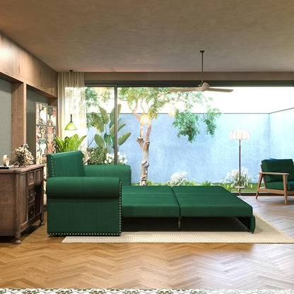 93.7" King Pull Out Sofa Bed, Velvet Sleeper Sofa Couch, 3 in 1 Convertible Futon Couches for Living Room, Small Space, Apartment, Office, Bedroom, Modern Rivet Armrest, Green