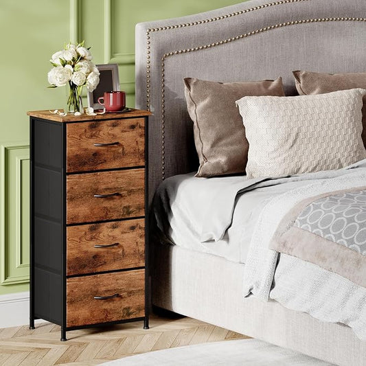 Somdot Dresser for Bedroom with 4 Drawers, Storage Organizer Chest of Drawers with Removable Fabric Bins for Closet Bedside Living Room Laundry Entryway Hallway, Wood Grain Print