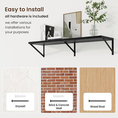 Axeman Deep Floating Shelves | 40 Inch Black Wall Shelves Set of 2 | 10 Inch Deep Rustic Wood Shelves for Wall | 40'' W x 10''D Black Shelves for Living Room Bathroom Kitchen