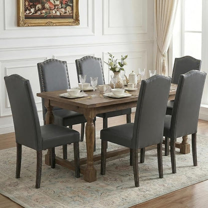 LSSBOUGHT Dining Chair Upholstered Parsons Kitchen Chair with Copper Nails and Solid Wood Legs for Dining Room,Restaurant (Gray, 4PCS)