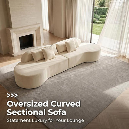 Oversized Modern Curved Cloud Couch Sectional, Boneless Compression Sofa, Modular Sectional Couches, High Density Foam Deep seat Couch with Pillows, Corduroy Sofa for Living Room Office