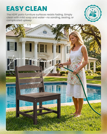 SERWALL Armless Outdoor Dining Chair Set of 2, All Weather Resistant,Coffee