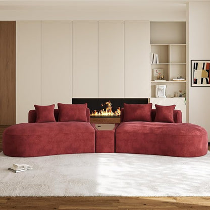 153.3" Oversized Curved Sectional Sofa, Luxury Chenille Cloud Couch for Living Room, Large Modern Modular Deep Seat Sofa with Movable Coffee Table & USB, No Assembly Needed, Red
