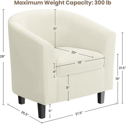 Topeakmart Corduroy Club Chair, Modern Accent Barrel Chair with Sturdy Wood Legs for Living Room Bedroom Reception Room, Set of 2, Beige