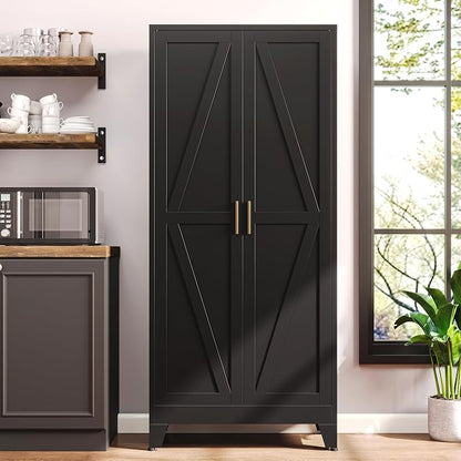 61"H Black Pantry Kitchen Cabinet with Doors,Black Storage Cabinets,Freestanding Pantry Cabinet,Farmhouse Food Storage Cabinets,Tall and Large Pantry Cabinets for Kitchen, Dining Room, Living Room