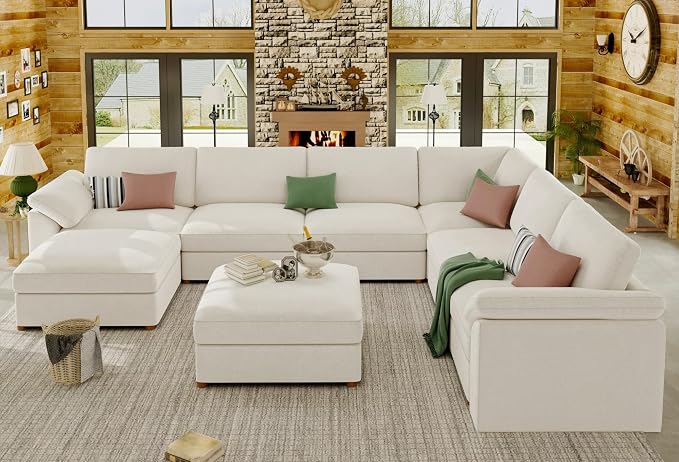 EASE MOOSE Oversized Sectional Modular Sofa,Comfty U Shape Sectional Modern Deep Seat Couch,White Modular Cloud Couch