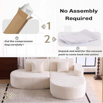Modern Curved Boneless Sofa Couch, L-Shaped Corner Sofa, Corduroy Upholstered Cloud Sectional Couch for Living Room, Bedroom and Apartment,No Assembly Needed(Beige, Right Hand Facing)