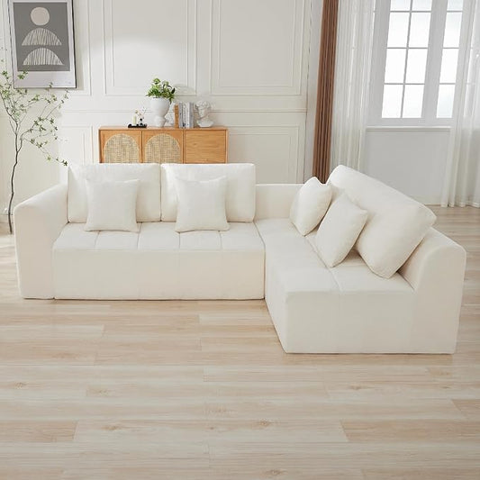 110''Modular Sectional Couches for Living Room, Cloud Boneless Compressed Sofa Right Facing Chaise, Oversized L Shaped 4 Seater Memory Foam Sofa, No Assembly, Chenille Beige