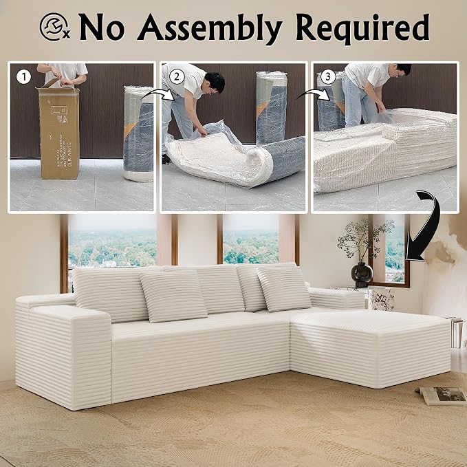Sectional couches for Living Room Corduroy Couch, 104" Cloud Sectional Couch with L-Shape Chaise, Modern Modular Sofa, Deep Seat Comfort, No Assembly Required(Plush Corduroy, Right Facing Chaise)