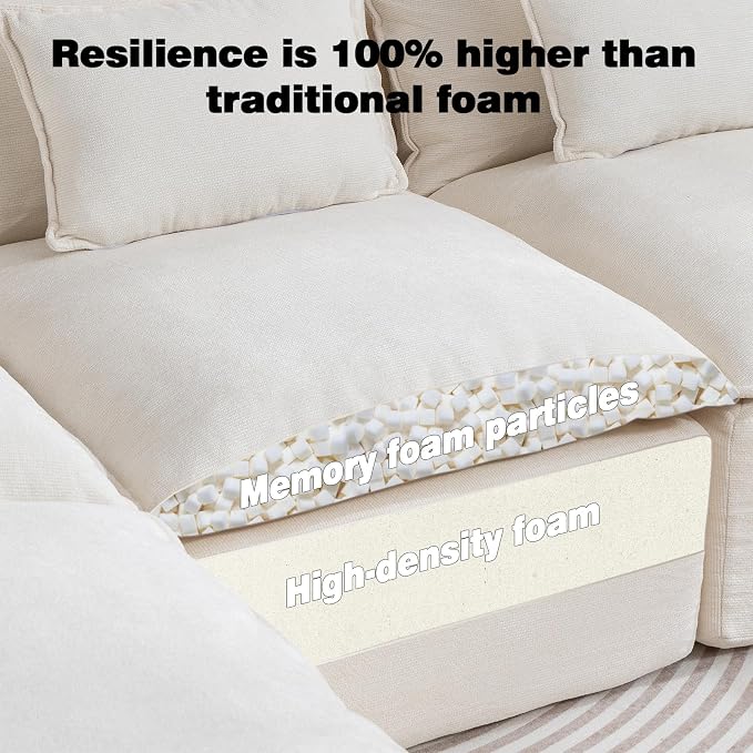 Boneless Couch Sectional Sofas Cloud Couches for Living Room | 130'' Modern Modular Cloud Sofa with Pillows and Ottoman for Bedroom