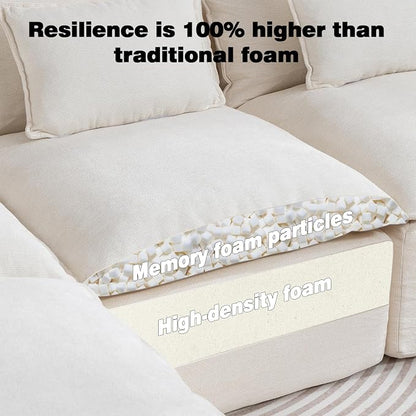 Boneless Couch Sectional Sofas Cloud Couches for Living Room | 130'' Modern Modular Cloud Sofa with Pillows and Ottoman for Bedroom