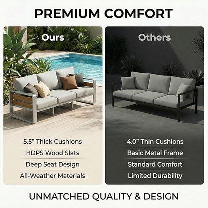 ZANDOR Aluminum Outdoor Patio Furniture Set with Table,7 Seat, Silver | Rustproof,High weight capacity,Water-repellent,Washable Cover,All-Weather Resistant,Easy clean,for Poolside Backyard Deck