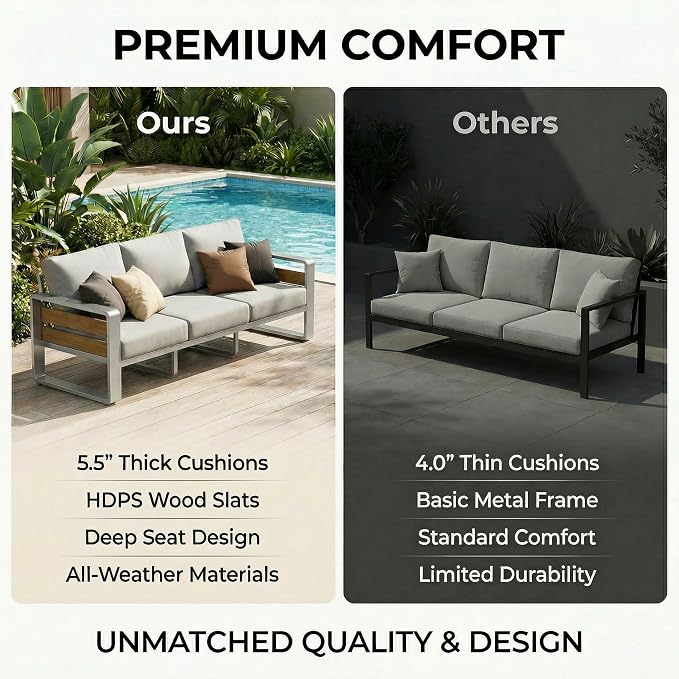 ZANDOR Aluminum Outdoor Patio Furniture-Armchair with Table,Sliver | Rustproof,High weight capacity,Water-repellent,Washable Cover,All-Weather Resistant,Easy clean,for Poolside Backyard Deck