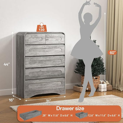 3 Piece Bedroom Set, Dresser and Nightstand Sets for Bedroom | Wood 6 Drawer Dresser & Night Stand Set of 2, Tall Chest of Drawers Modern Storage Cabinet Bedroom Furniture Set, Grey