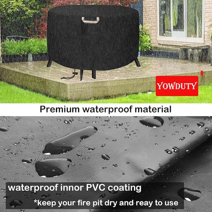 Round Propane Gas Fire Pit Cover 36 x 24 Inch, Waterproof Heavy Duty 600D Round Outdoor Fireplace Cover 36 inch, All-weather Protection For Patio Firepit / Fire Bowl 34/35/36 inch