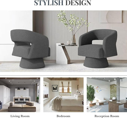 Luxanimarion Swivel Barrel Accent Chair,Oversized Teddy Upholstered Round Swivel Chair,Modern Luxury 360 Degree Living Room Vanity Chair for Bedroom Office,Gray,2PCS