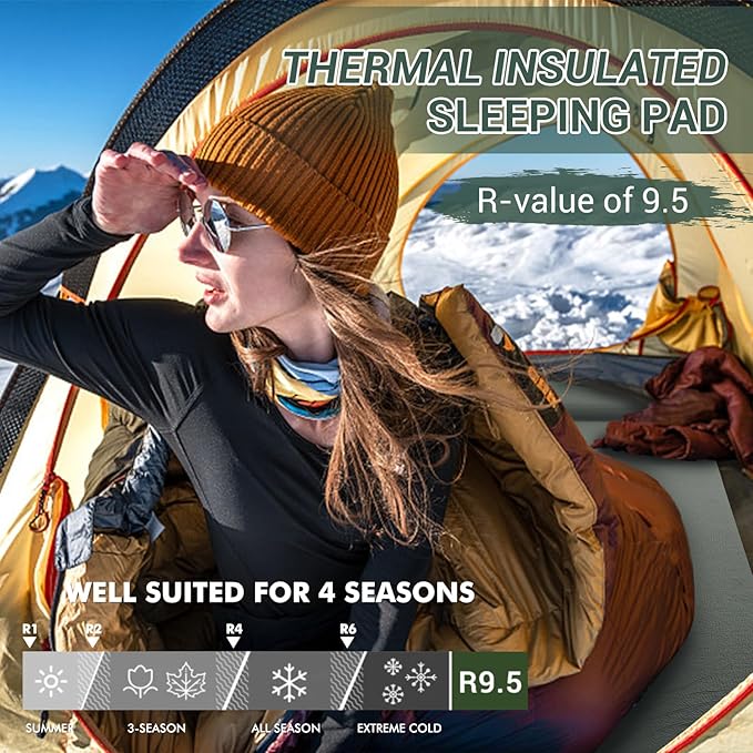 Elegear CumbreX™ Self Inflating Sleeping Pad with Pillow 3.15" Memory Foam | Fast Inflating in 20s, Insulated 4-Season R-value 9.5, Ultra-Thick, For Camp/Travel/Car/Tent