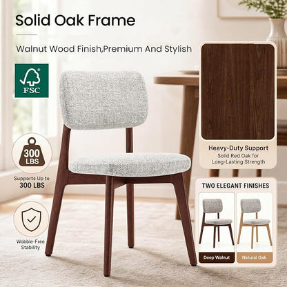 COLAMY Dining Chairs Set of 6, Modern Upholstered Kitchen Room Chairs with Solid Red Oak Wood Legs, 5-Min Easy Assembly Anti-Wobble, High-Weight Fabric Farmhouse Side Chair, 300lbs,Walnut,Beige