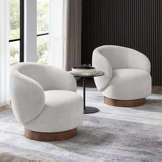 KISLOT Swivel Accent Chair Round Barrel Armchair Upholstered Performance Fabric for Living Room Bedroom Waitingroom,2 Box,Light Grey