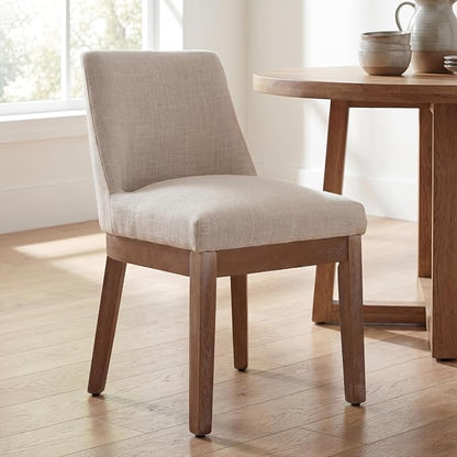 RIVOVA Upholstered Dining Chairs Set of 2, Modern Wooden Dining Room Chair Linen Fabric Kitchen Chairs Farmhouse Dinner Chair with Hardwood Frame, Beige