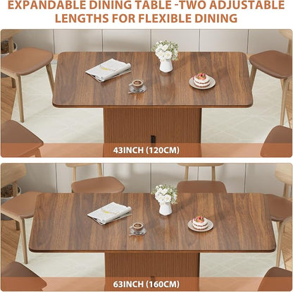 Extendable Dining Table for 4–6, 47″–63″ Rectangular Kitchen Table with Storage, Mid Century Modern Expandable Dinner Table for Dining Room,Kitchen