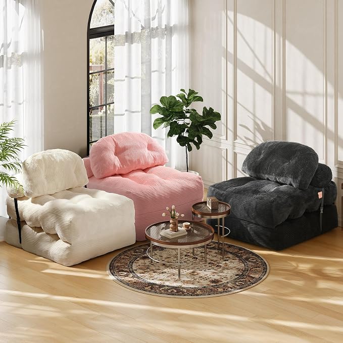 Folding Sofa Bed, Convertible Sleeper Chair with Back Support and Pillow Futon,Boneless Foldable Couch for Living Room/Guest Use/Home Office, Foldable Chair Bed for Adults, Pink