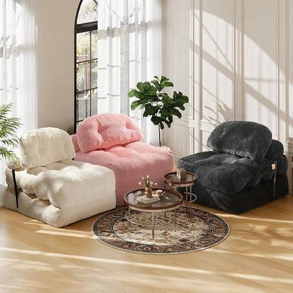 Folding Sofa Bed, Convertible Sleeper Chair with Back Support and Pillow Futon,Boneless Foldable Couch for Living Room/Guest Use/Home Office, Foldable Chair Bed for Adults, Pink