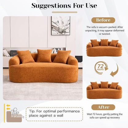 65" Curved Loveseat,Deep Seat Cloud Floor Couch with 3 Backrest,Cozy Chenille Fabric,Small Loveseat for Small Spaces,Bedroom,Office,Apartment (Orange, 65 Inch)