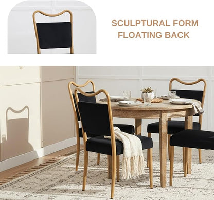 Velvet Dining Chairs Set of 4, Upholstered Dining Chairs with Wood Grained Metal Frame, Mid Century Modern Velvet Chairs for Dining Room, Kitchen and Restaurant,Velvet Black