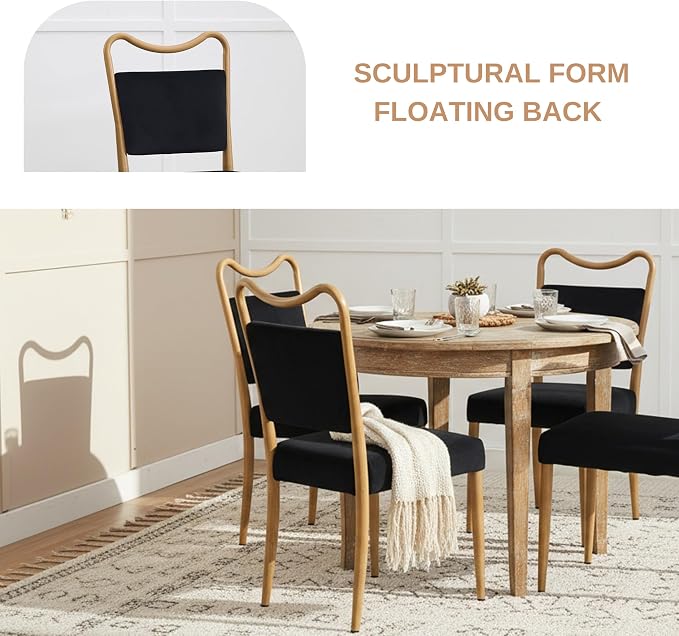Velvet Dining Chairs Set of 6, Upholstered Dining Chairs with Wood Grained Metal Frame, Mid Century Modern Velvet Chairs for Dining Room, Kitchen and Restaurant,Velvet Black