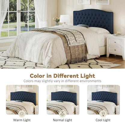 Queen Headboard Only, Upholstered Headboard for Adjustable Bed Linen Tufted Queen/Full Size Wall Mounted Head Board with Solid Wood Legs Head Board, Navy Blue